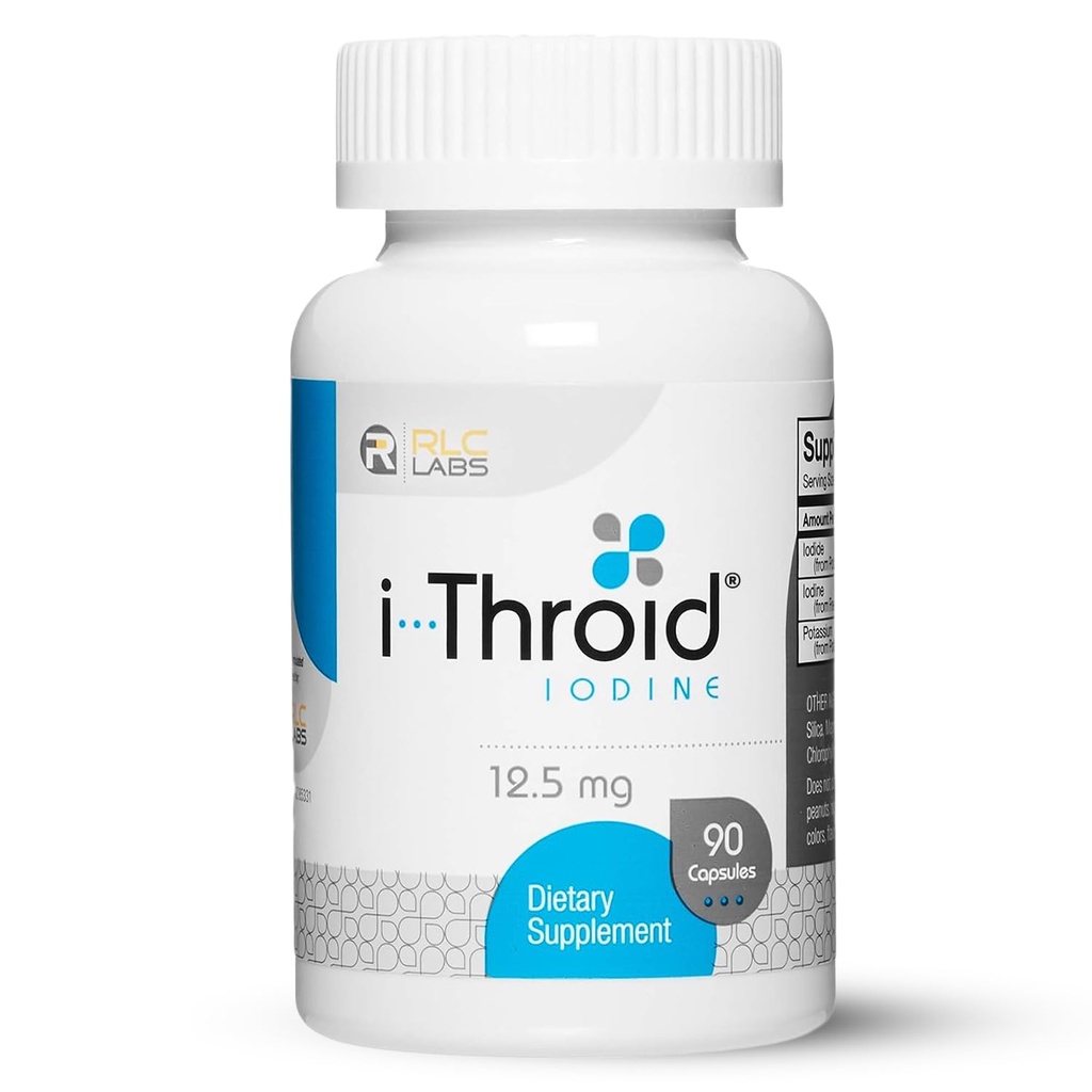 RLC, i-Throid 12,5 mg, Iodine et Iodide Supplément pour soutenir la santé thyroïde et Hormone Balance, 90 gélules (90 portions)