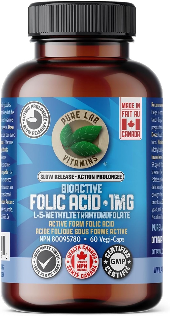 Pure Labs Vitamins Bioactive Folic Acid 1mg Slow Release, 55 GR