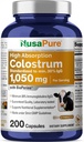 NusaPure Colostrum 1050mg 30% IgG 200 capsules (Non-GMO, Soyfree) Bioperine