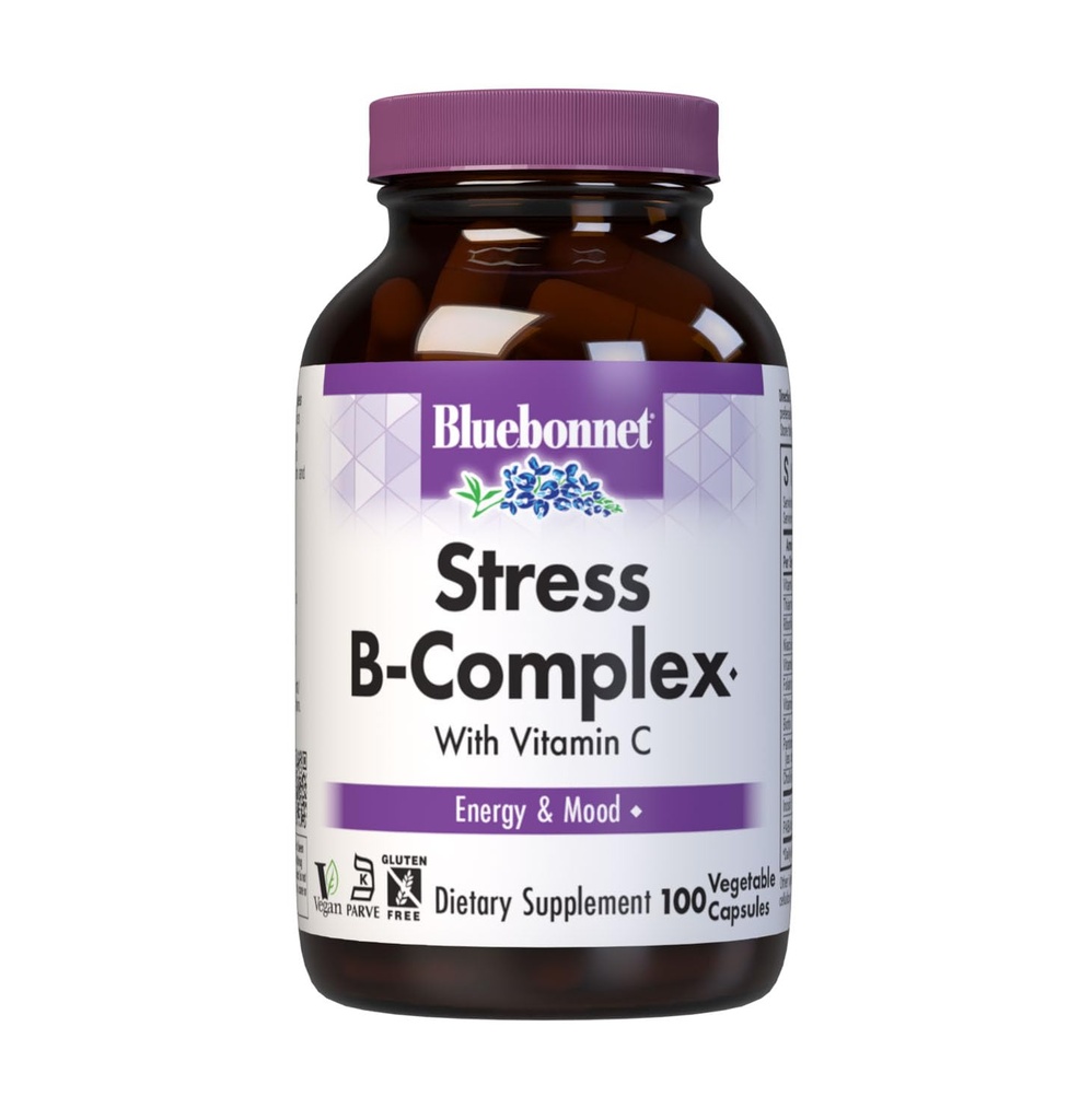 Bluebonnet Nutrition Stress Relief B Capsules végétales complexes, Vitamine B6, B12, Biotine, Folate, Vegan, Gluten & Soy & Lait Sans, Casher, Sans saveur, 100 Nombre