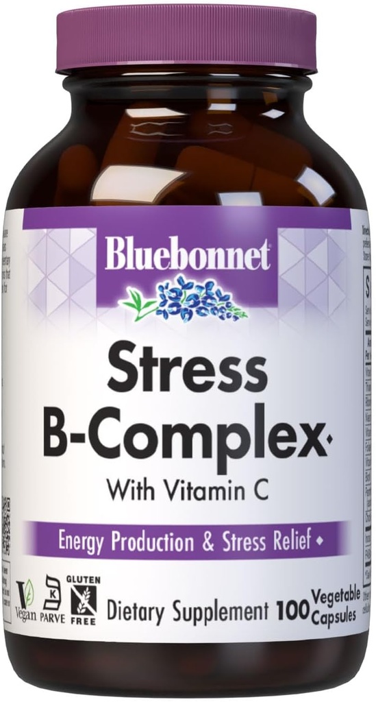 Bluebonnet Nutrition Stress Relief B Capsules végétales complexes, Vitamine B6, B12, Biotine, Folate, Vegan, Gluten & Soy & Lait Sans, Casher, Sans saveur, 100 Nombre