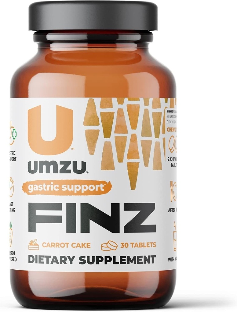 Supplément de confort gastrique naturel UMZU Finz Relief rapide avec 3 ingrédients naturels Alginate de carotte, de calcium et de sodium pour pH équilibré (Cake de carotte)