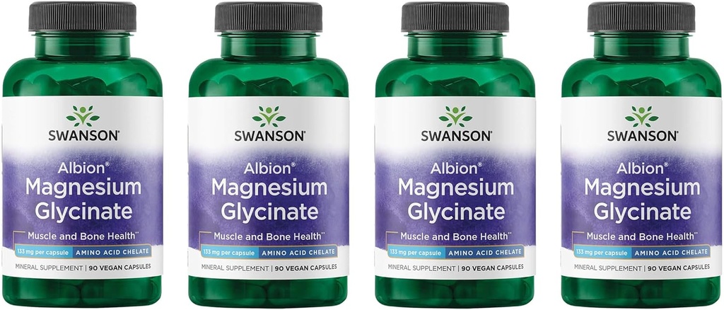 Swanson Magnésium chélaté 133 Milligrammes 90 Capsules (4 Pack)