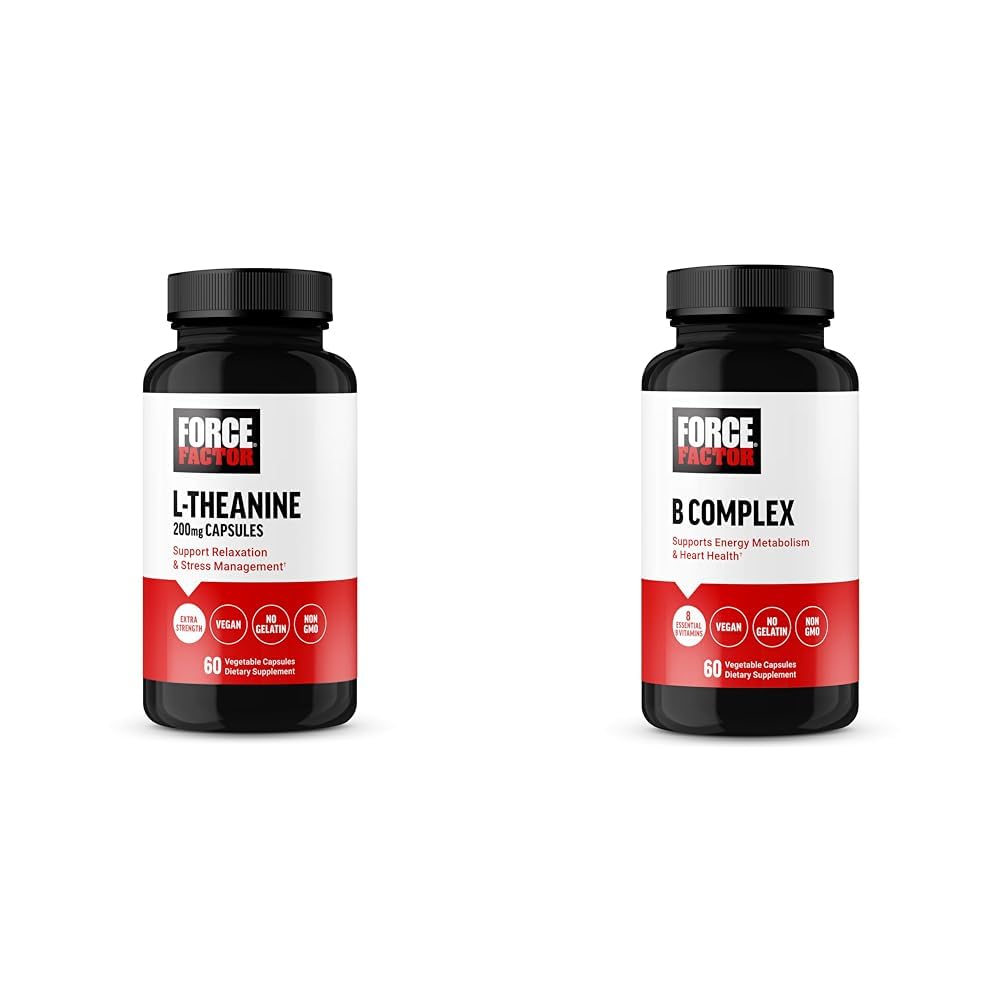 Le facteur de force L Theanine 200mg et supplément complexe de vitamine B, 60 Capsules