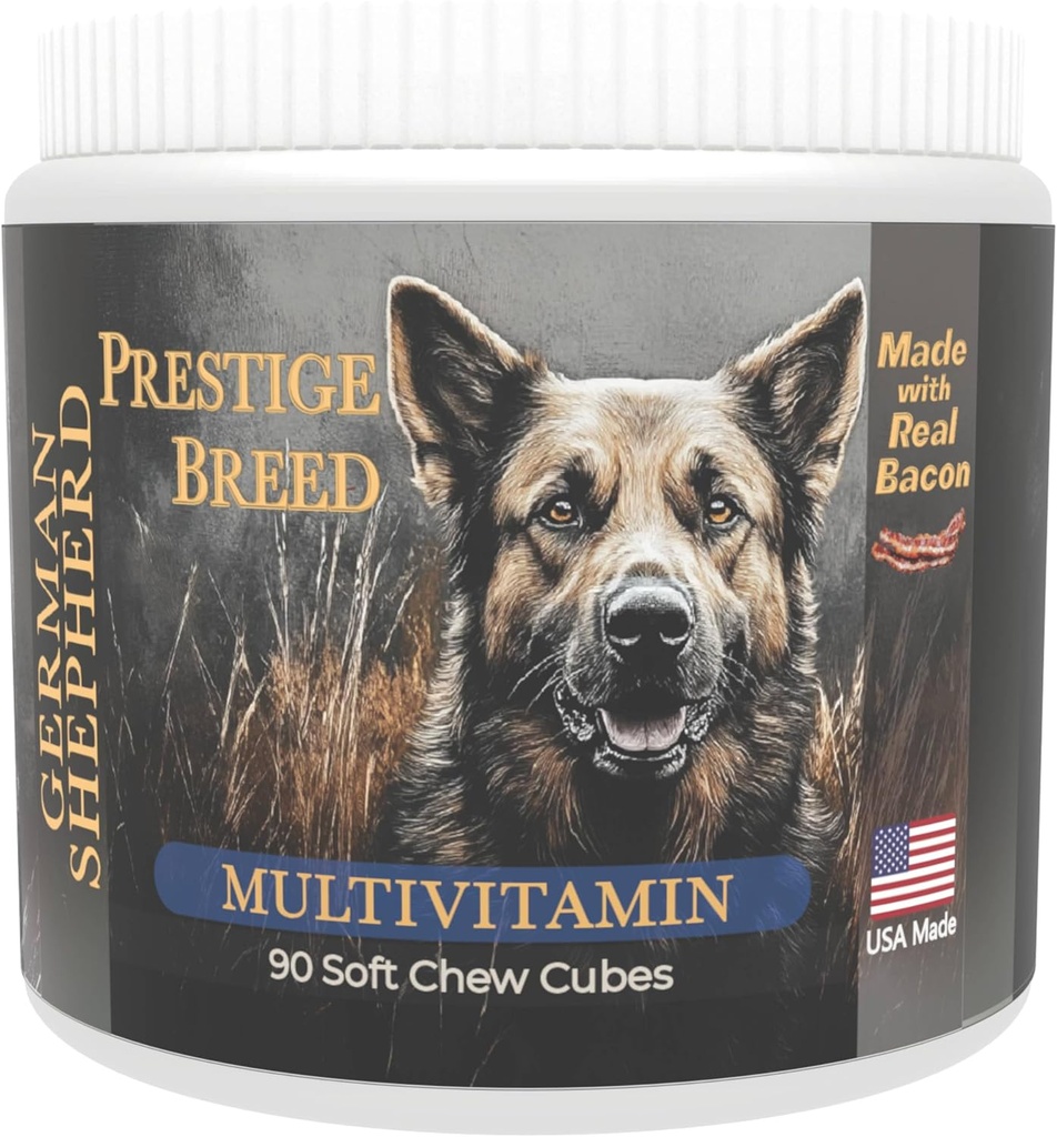 Multivitamines, nutrition équilibrée pour votre berger allemand, 90 comtes, fabriqués aux États-Unis avec du vrai bacon