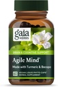 Gaia Herbs Agile Mind - Cerveau et soutien cognitif suppléments à base de plantes - avec racine curcuma biologique, Bacopa, poivre noir, et Ginkgo Biloba - 60 Vegan Liquid Phyto-Capsules (30 jours d'approvisionnement)