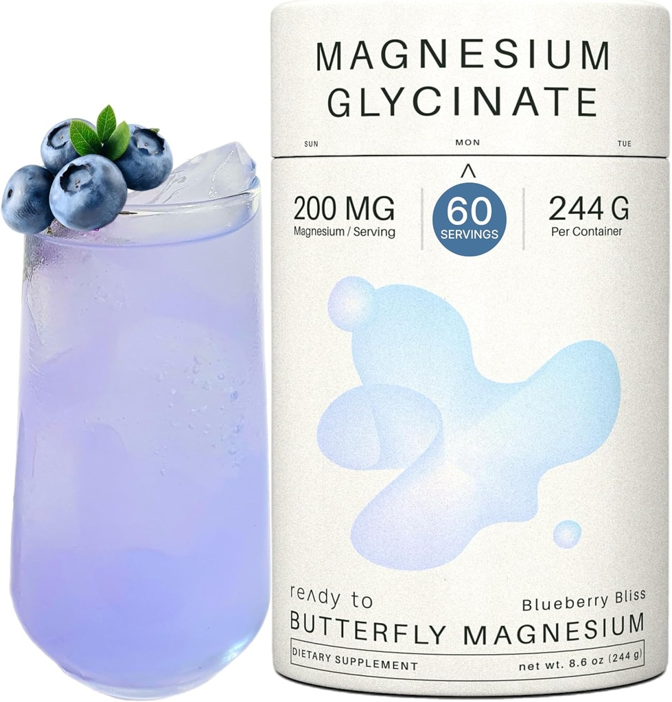 Poudre de glycinate de magnésium 200mg de bisglycinate chélaté à haute absorption avec fleur de pois de papillon biologique
