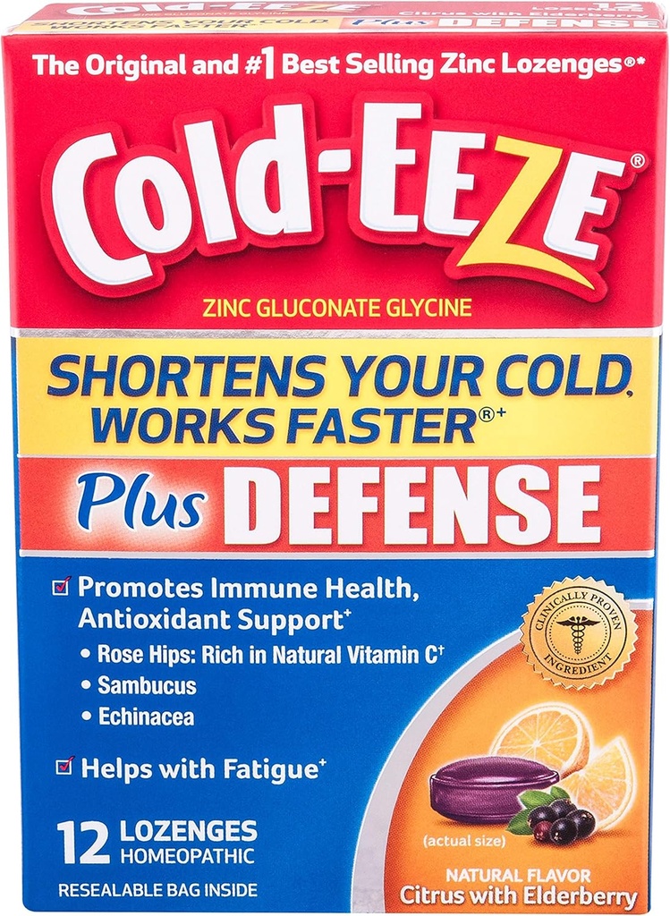 Cold-EEZE Plus Défense Lozanges raccourcissant le froid, 12 comtes, Remèdes froids, Citrus avec aromatisation de mûrier
