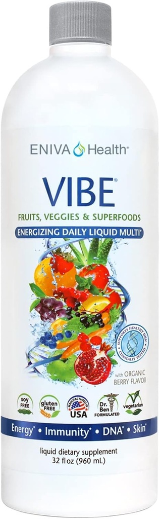 Eniva Santé Vibe Multivitamines liquides suppléments minéraux avec des vitamines A, B12, C, D, E & Amino Acides.