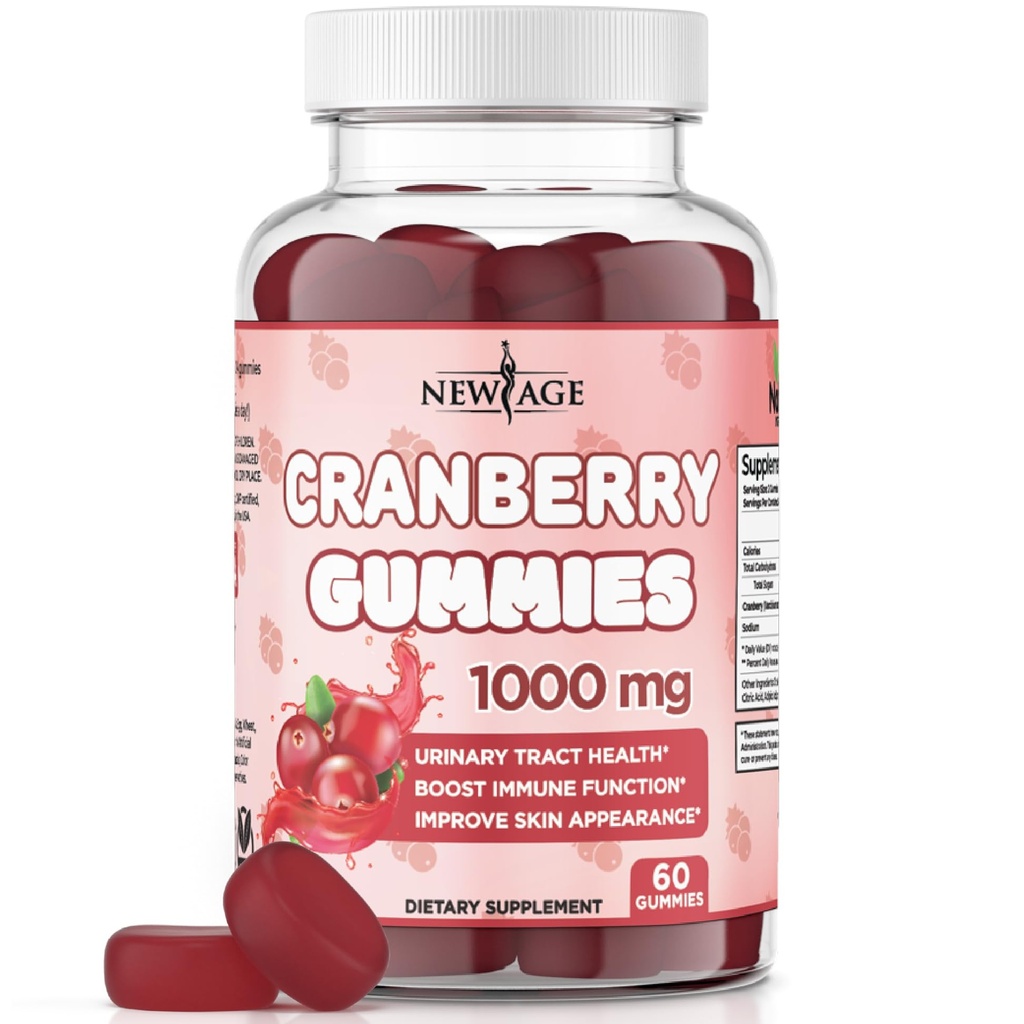 NOUVEAUX Gommies de canneberge de l'ÂGE Gommies de santé du trac urinaire 1000mg - Soutiens Bladder, Rein, UTI - Végétarien (Cranberry 60 Gummies)