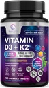 Vitamine D3 K2 - 5000 iu Vitamine D3 & 100 mcg Vitamine K2 (MK-7) Complexe pour le soutien immunitaire - Soutien de la santé des os, des dents et des muscles - Berry Chewable, sans gluten, sans OGM, mis en bouteille aux États-Unis - 120 comprimés