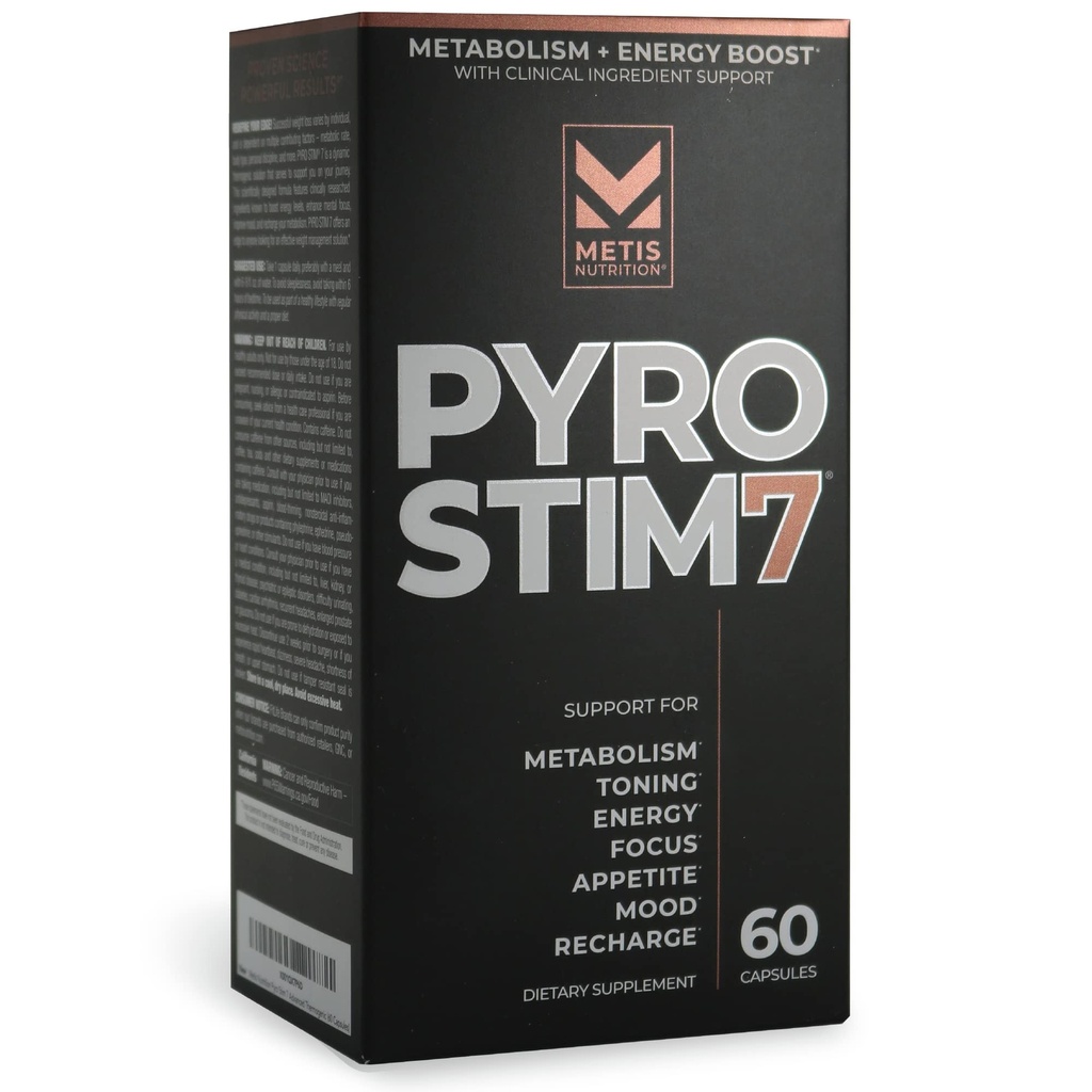 Pyro Stim 7 Métabolisme Booster Fat Loss Support Energy Boost - Thermogénique une fois par jour avec Teacrine pour Focus, Contrôle de l'appétit, tonification musculaire et contrôle de l'humeur (60 capsules)