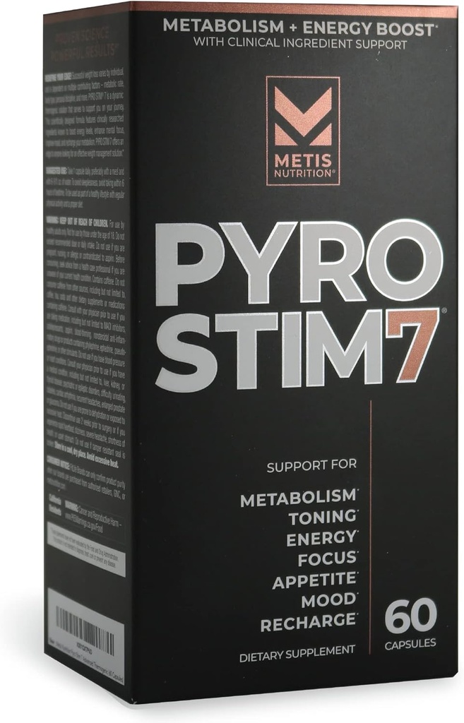 Pyro Stim 7 Métabolisme Booster Fat Loss Support Energy Boost - Thermogénique une fois par jour avec Teacrine pour Focus, Contrôle de l'appétit, tonification musculaire et contrôle de l'humeur (60 capsules)