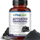 FineLand Activated Charcoal 1300mg - Advanced Digestive Detox Cleanse, Helps with Gas and Bloating, Circulation & Cholesteroal Support - Made in USA, 120 Vegan Pills