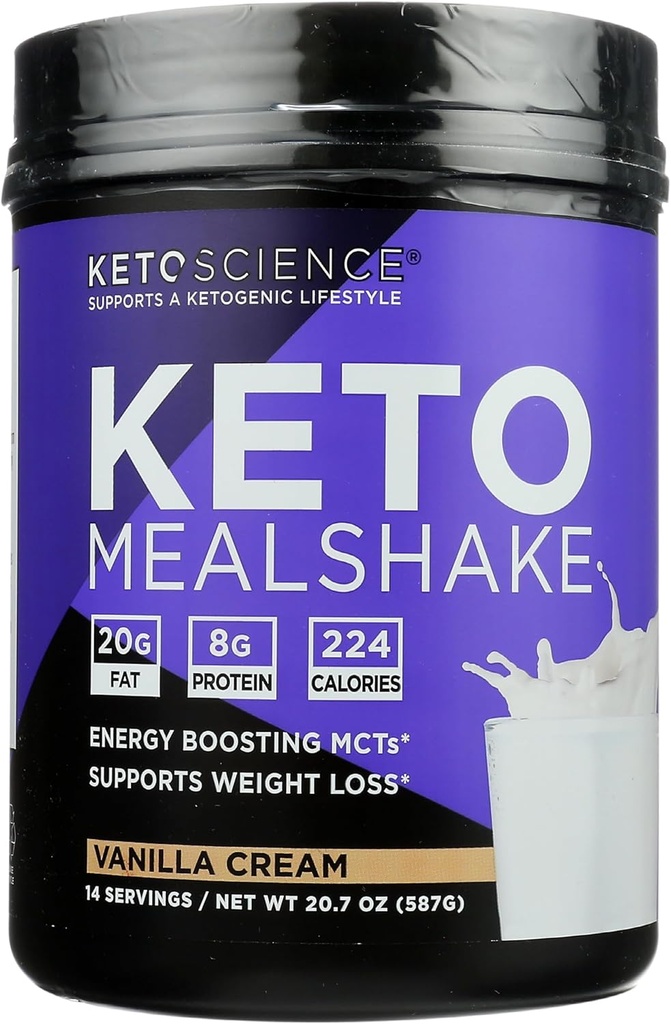Keto Science Vanilla crème kétogénique repas Shake complément alimentaire, Paléo amical, 20.7 Ounces (paquet de 1)
