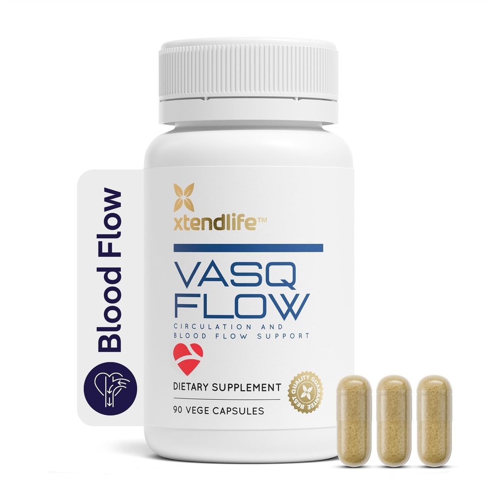 Xtendlife VasQFlow Nitric Oxide Booster - pour la circulation, le flux sanguin, le coeur et le soutien musculaire-avec extrait d'épinards rouges et l'ail vieilli - 1 mois d'approvisionnement (90 comte)