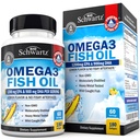 Supplément à l'huile de poisson Triple Strength Omega 3 - 2250mg EPA DHA Omega 3 Acides gras de poissons sauvages frais capturés, sans Burpless Lemon Flavor formule soutient la santé des yeux et plus, sans gluten, 180 Softgels