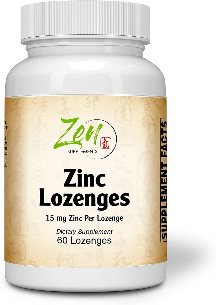 Suppléments Zen - Zinc Lozenges 15 Mg Immuni Support Supplément Antioxydant et Grande Dégustation Zinc 60-Lozenge