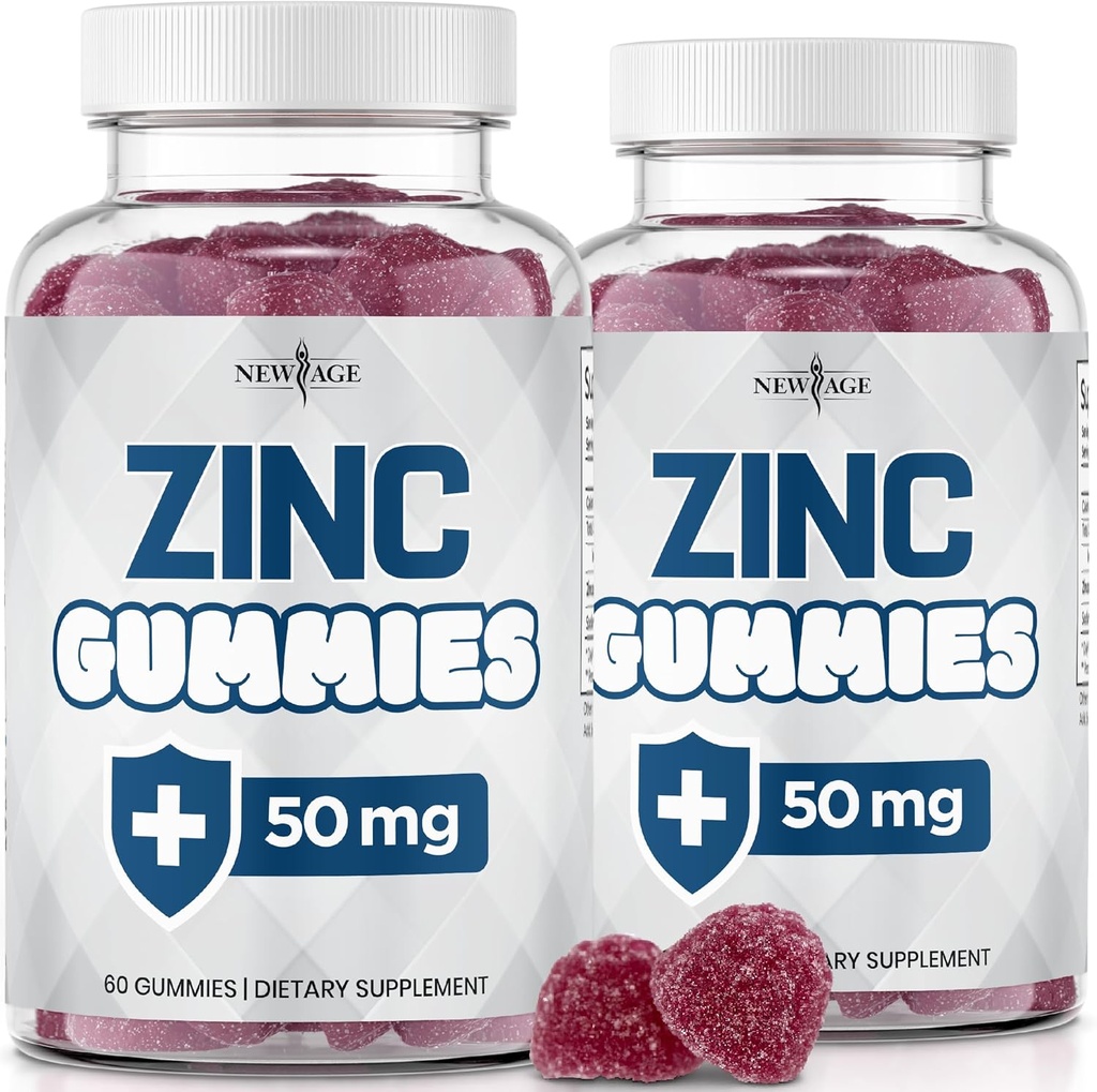 NEW AGE Zinc Gummies - 2 Pack - 50mg High Immune Booster supplément de zinc, défense immunitaire, puissant antioxydant naturel, non-OGM - par nouveau âge, 120 comte
