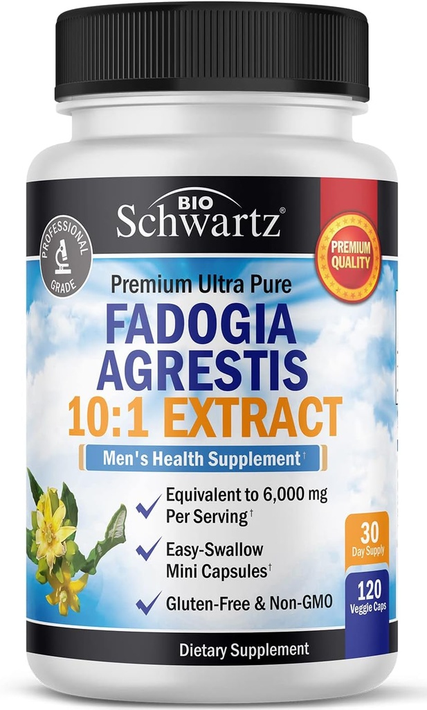 Fadogia Agrestis 600mg Ultra Concentré - 10 à 1 Extrait équivalent à 6000mg par portion - Supplément santé naturel pour hommes (sans gluten et sans OGM) 120 Capsules de légumes (Approvisionnement complet de 30 jours)