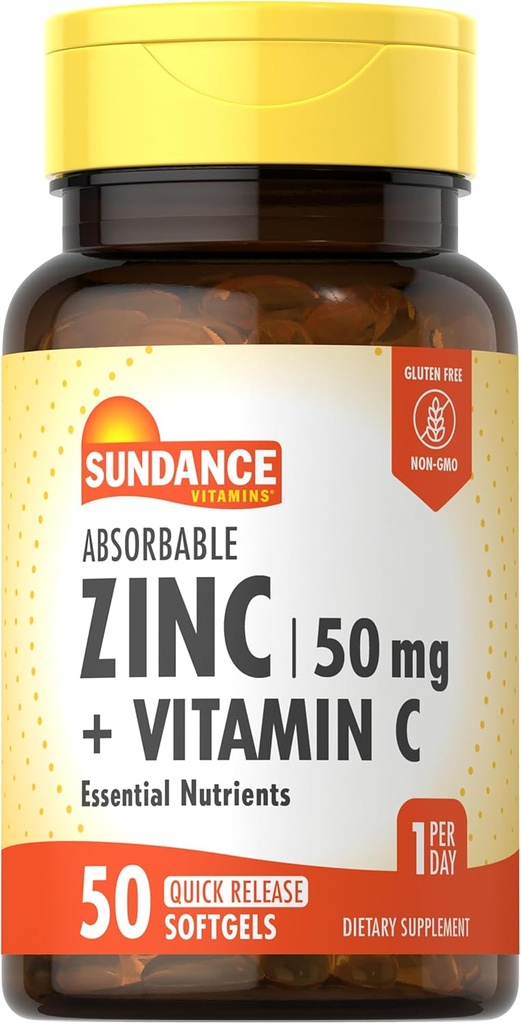 Zinc absorbable Sundance avec vitamine C de 50mg de 50 Softgels