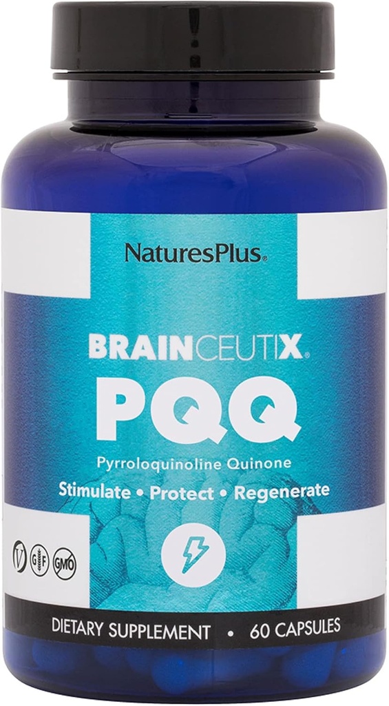 Natures Plus Brainceutix PQQ - 60 Capsules Vegan - Supplément pour mémoire, clarté et puissance cérébrale - Énergie accrue, anti-âge - Pyrroloquinoline Quinone (PQQ) - Végétarien, sans gluten - 30 portions