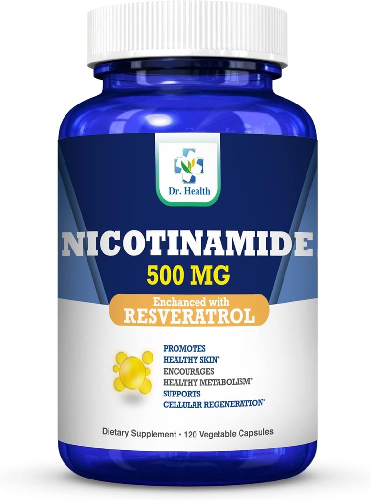 Nicotinamide 500mg Enhanced w. Resveratrol 100mg 120 Capsules de Véggie Jusqu'à 4 mois Approvisionnement Vitamine B3 w. Antioxydant Tous les suppléments alimentaires naturels Soutien Cellulaire Santé Énergie et Vieillissement Grâce