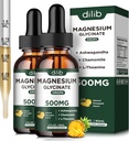 (2 Pack) Supplément de Glycinat de magnésium, gouttes liquides de magnésium avec Glycinat de magnésium 500mg Ashwagandha, L - Theanine, Camomille - soutient le sommeil calme optimal Vegan