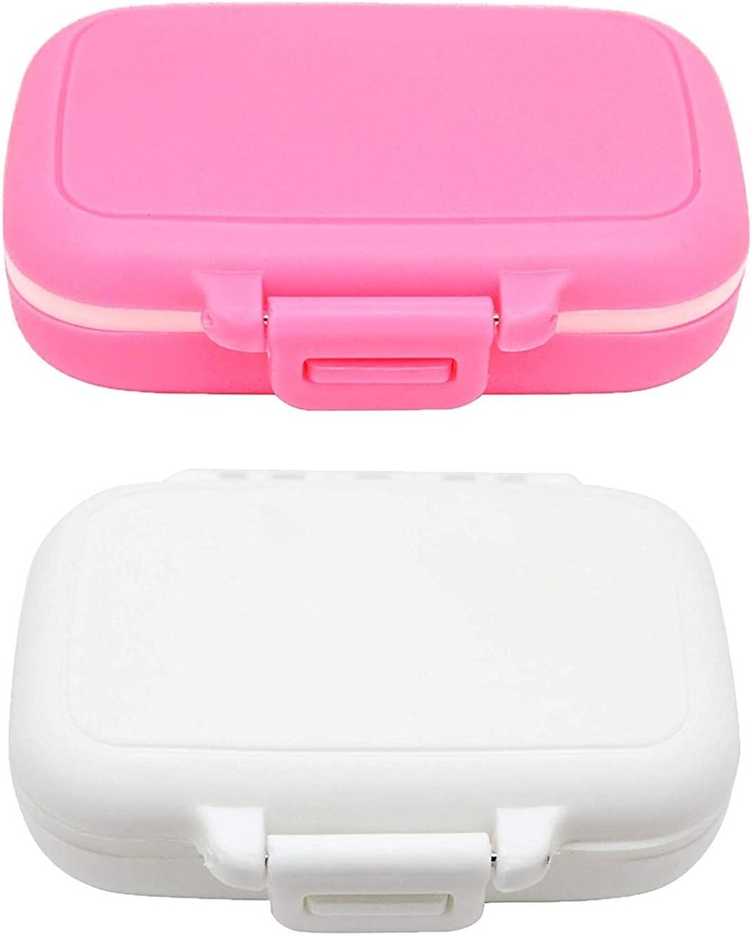 Small Pill Box Supplement Case for Pocket or Purse - 3 Removable Compartments Travel Medication Carry Case - Daily Vitamin Organizer Box (Pink+White)