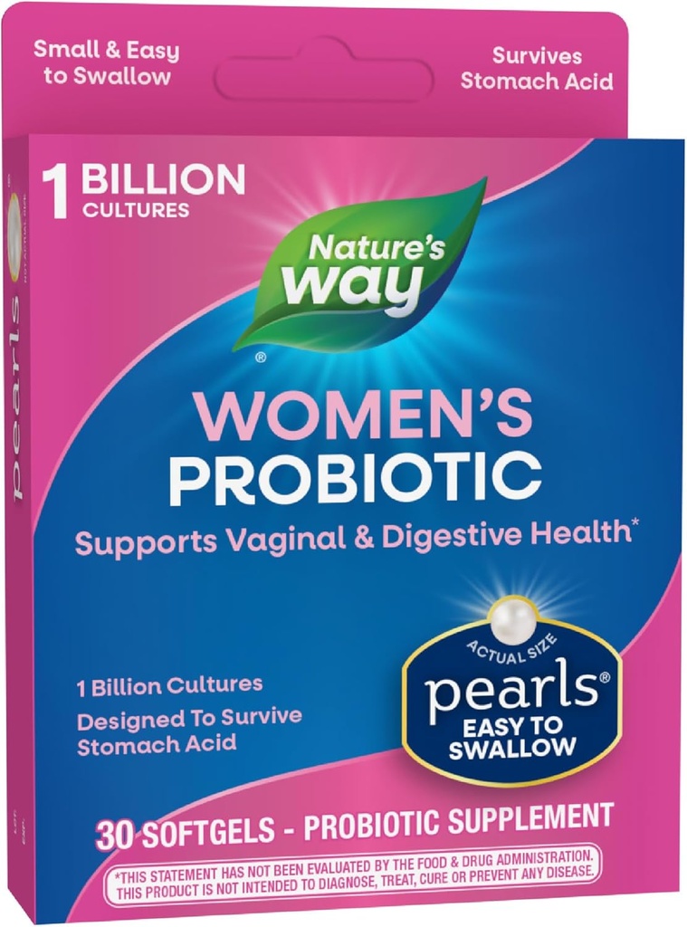 Nature's Way Perles probiotiques des femmes, soutient la santé vaginale et digestive*, 1 milliard de cultures vivantes, pas de réfrigération nécessaire, 30 softgels (paquetage mai Vary)