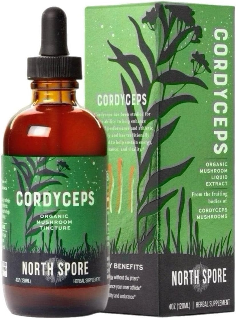 North Spore Bio Cordyceps Teinture de Champignon (4 oz) (100 %) Extraits de Corps de Fruits (100 %) Énergie, Endurance et Stamina (Stats-Unis)