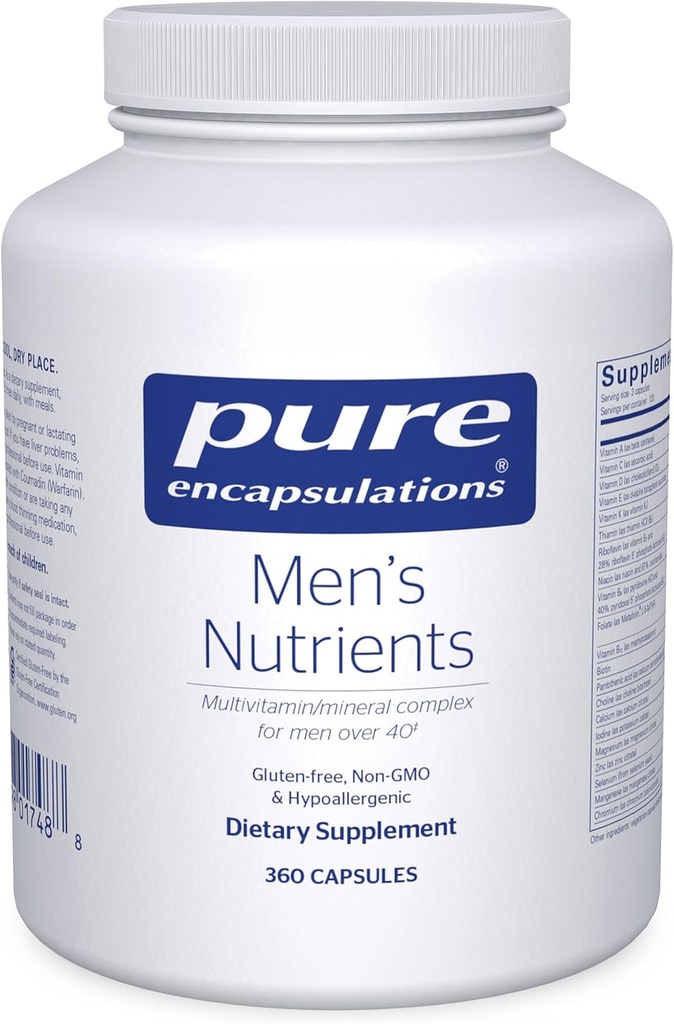 Encapsulations pures Nutriments pour hommes - Supplément minéral multivitamine pour soutenir l'énergie, l'endurance et l'endurance chez les hommes de plus de 40* - avec vitamine D, vitamine C et minéraux traces - 360 capsules
