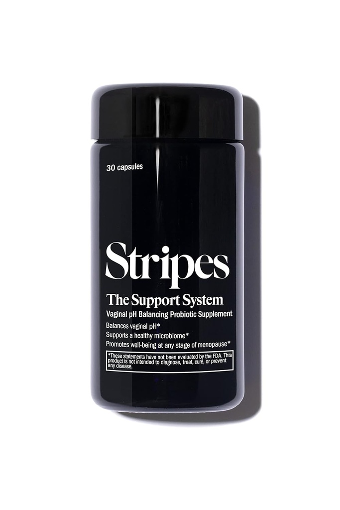 Stripes Beauté Naomi Watts Le système de soutien Vaginal Ph Balancing Probiotique Supplément quotidien Feminine Préprobiotique Soutiens santé Ph Microbiome Hormone sans ménopause Soutien 30 Ct