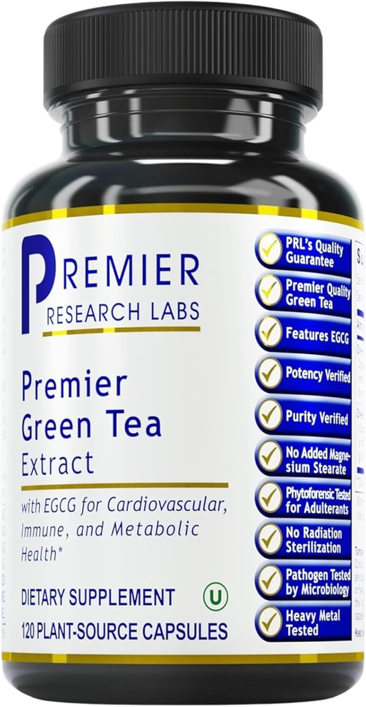 Premier Research Labs Premier Green Tea Extract - Capsules de thé vert, Pilules d'extrait de thé vert, Supplément de thé vert avec ECGC, Camellia Sinensis, Pure, Vegan Friendly - 120 Capsules végétariennes