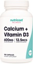 Nutricost Calcium (600mg) + Vitamine D3 (12,5mcg) pour femmes, 180 capsules - végétalien, non-OGM, sans gluten - 60 portions