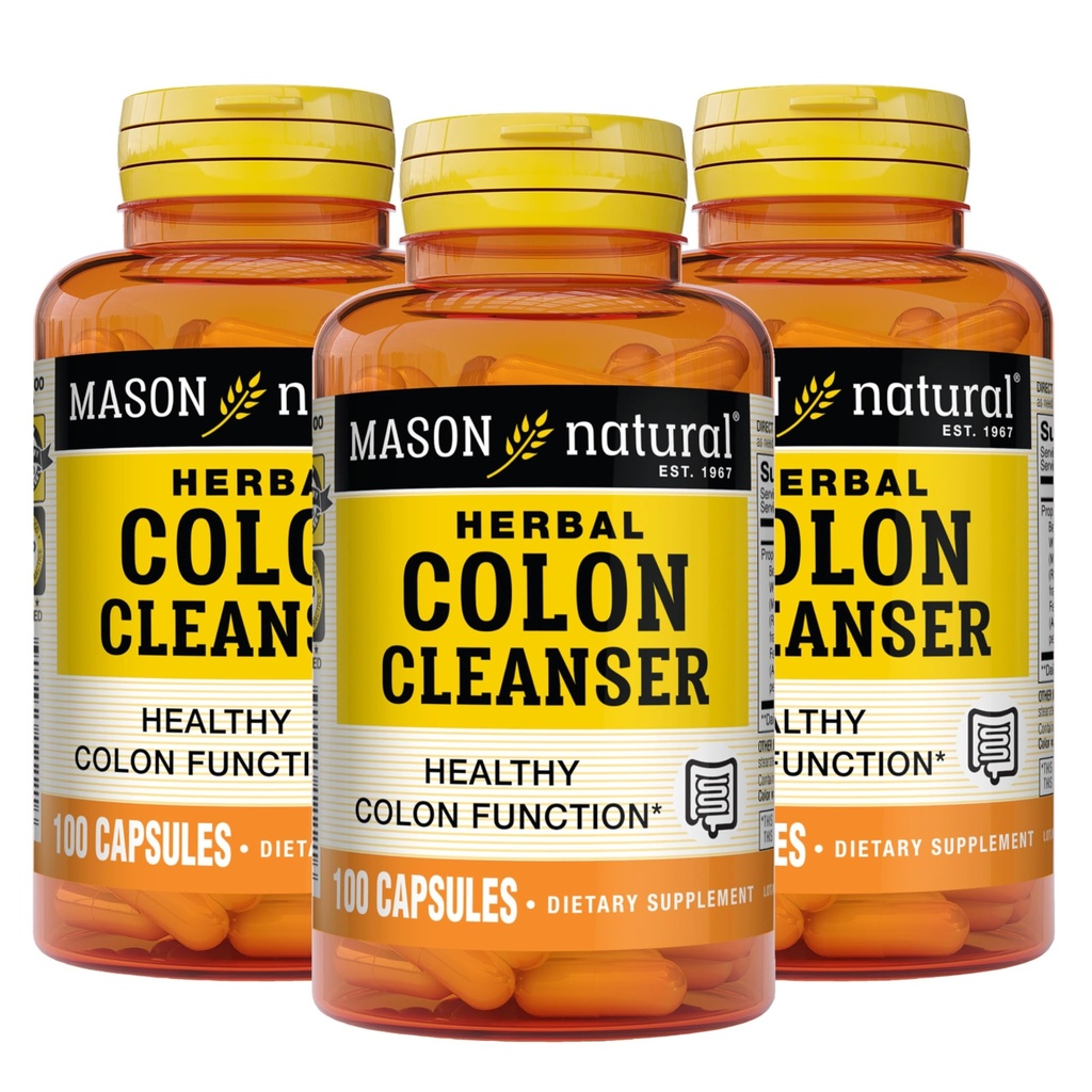 MASON NATURAL Herbal Colon Cleanser, 300 jours d'approvisionnement, supplément alimentaire soutient la santé digestive avec des fibres solubles, probiotiques et herbes, 3 Pack
