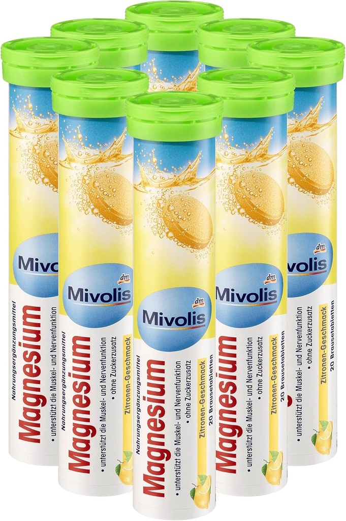 Mivolis Comprimés effervescents Magnésium - Suppléments diététiques 8 Tubes x 20 pcs