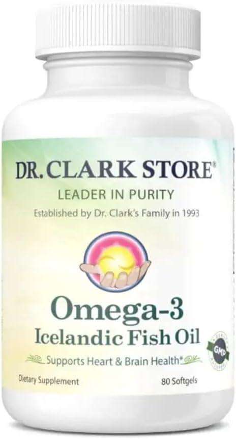 Dr Clark Store Omega-3 supplément à l'huile de poisson islandaise – 1000mg, 80 Softgels, soutient la santé cardiaque, cérébrale et articulaire