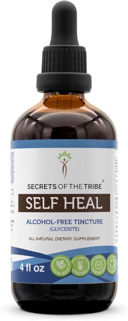 Secrets de la tribu Self Heal Extrait liquide sans alcool, Self Heal (Heal All, Prunella Vulgaris) Supplément de teinture aux herbes séchées (4 FL OZ)