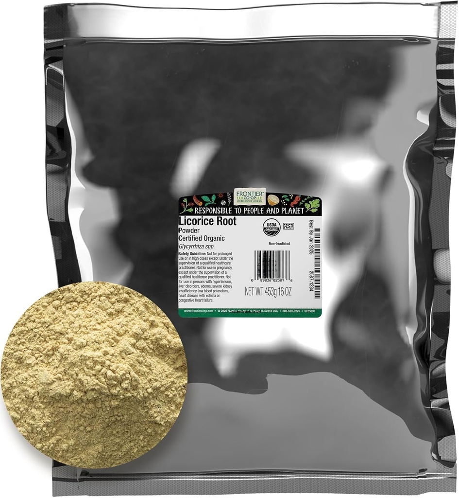 Poudre de racine de réglisse en vrac, biologique, 16 once