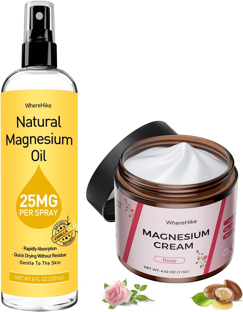Crème de magnésium topique pour la douleur et le sommeil, Lotion de magnésium nocturne pour les crampes de jambes, Détente musculaire, Calme, Hydratation profonde pour le corps et le soin de la peau - Naturel et sûr pour les enfants.