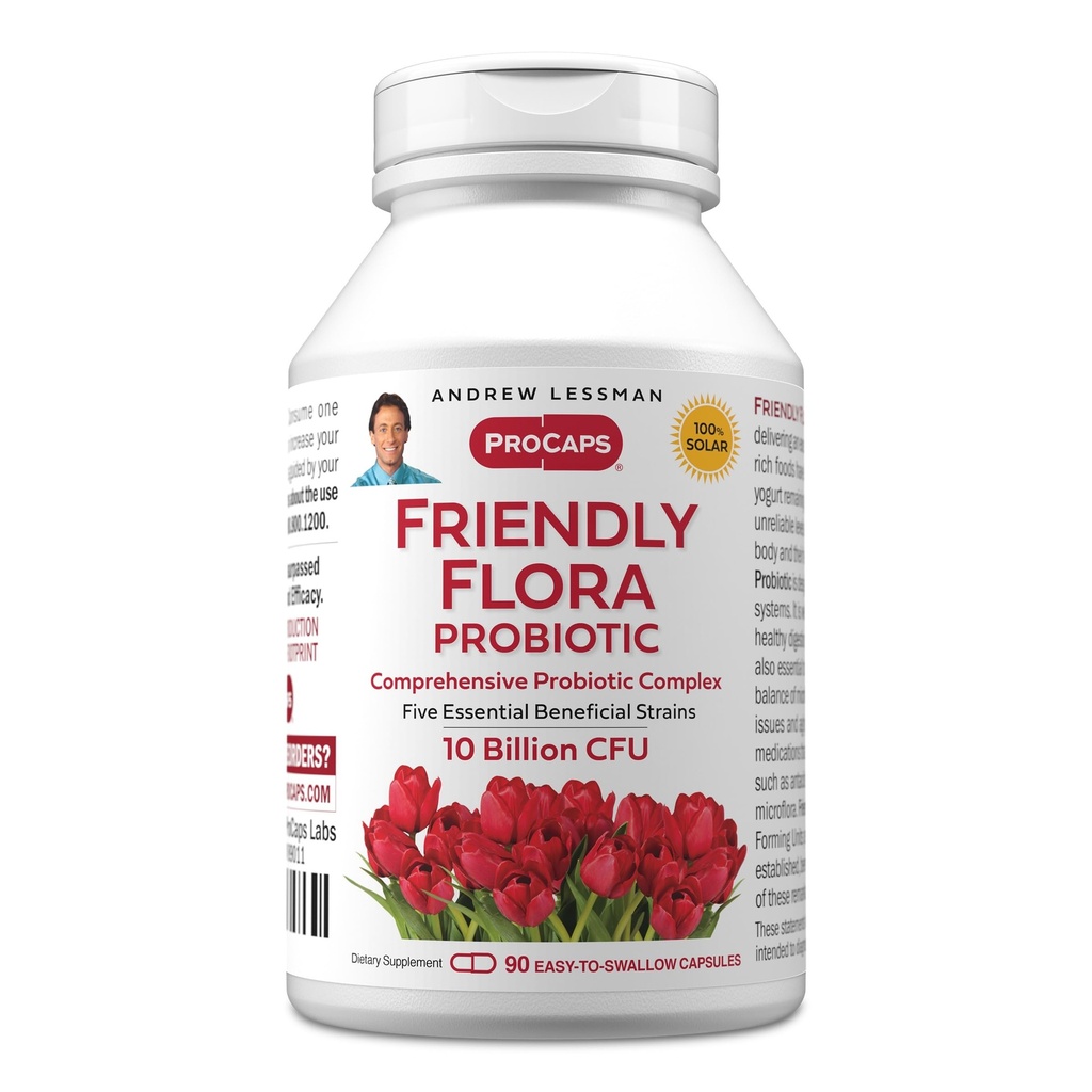 ANDREW MOINSMAN Friendly Flora Probiotic 90 Capsules - 10 Million CFU, Mélange complet de cinq souches probiotiques, puissant Immune et soutien digestif. Probiotiques pour les femmes ou les hommes
