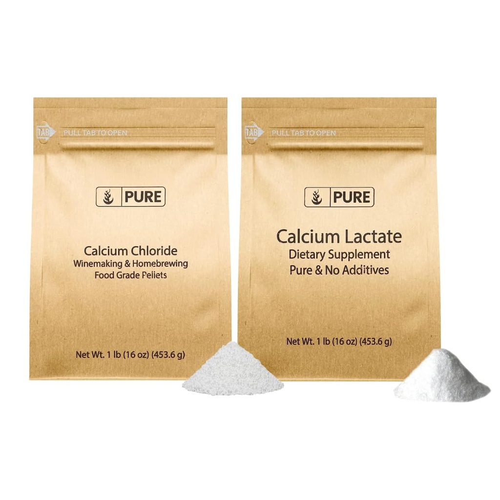 Ingrédients originaux purs Chlorure de calcium et ensemble de lactate de calcium, (1 lb) Suppléments alimentaires, poudres fines