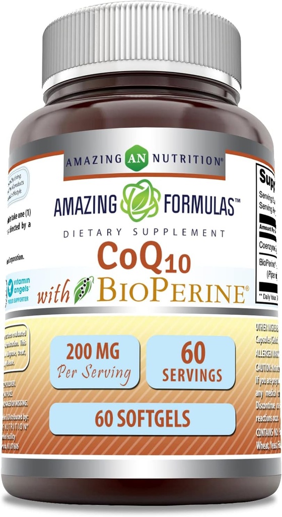 Amazing Formulas CoQ10 with Bioperine Supplement | 200 Mg per Serving | 60 Softgels | Non-GMO | Gluten-Free | Made in USA