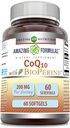 Formules étonnantes CoQ10 avec supplément de bioperine $ 200 Mg par service $ 60 Softgels $ Non-GMO $ Sans gluten $ Fabriqué aux États-Unis