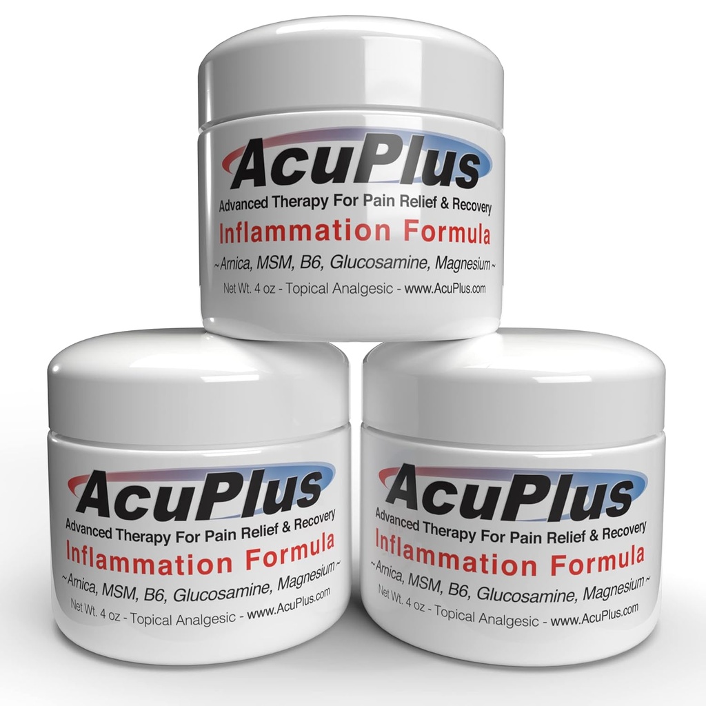 AcuPlus - Crème anti-inflammatoire pour soulager la douleur musculaire et articulaire - Arthrite, Bursite et Tendonite - Formule à action rapide avec des ingrédients naturels - 4 oz chacun, Paquet de 3