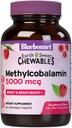 Bluebonnet Nutrition EarthSweet méthylcobalamine 5 000 mcg Coenzyme active Forme de vitamine B12 soutient l'énergie et le métabolisme - végétalien, sans gluten - framboise - 60 comprimés à croquer