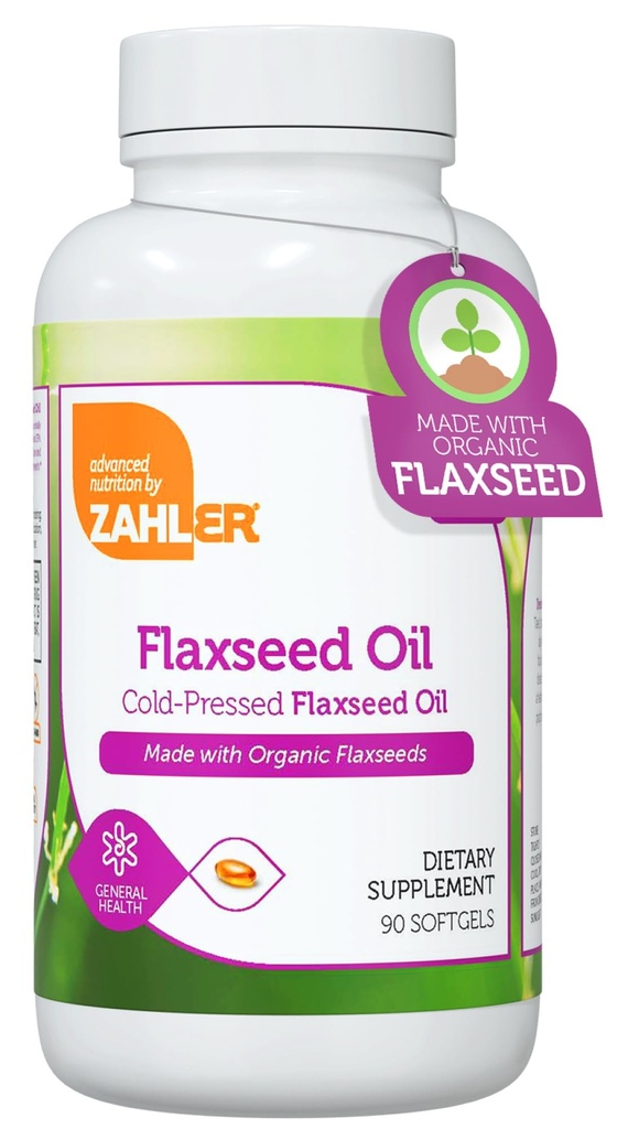 Huile de lin biologique de Zahler - 1000mg de softgels - supplément biologique Omega 3 ALA - sans OGM sans gluten Graine de lin amie des végétariens (90 Nombre)