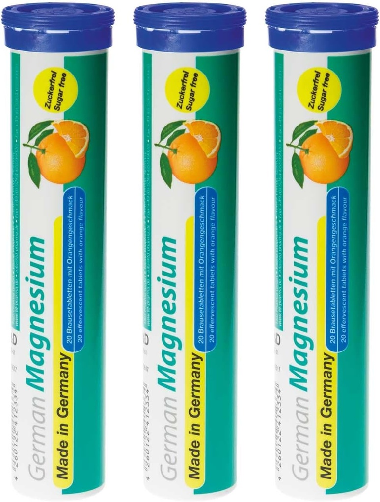 Supplément d'oxyde de magnésium allemand (comprimés effervescents) Arôme orange – 200 mg de magnésium par portion (sans sucre), végétalien – T & D Pharma – Fabriqué en Allemagne