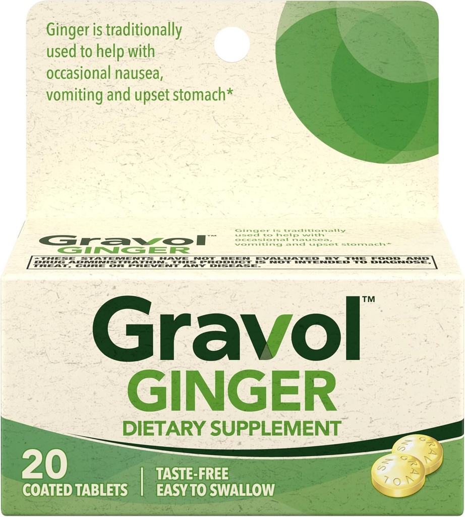 Comprimés Gravol Ginger pour l'estomac et la nausée, 20ct